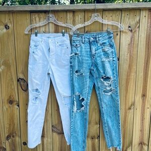 American Eagle Distressed Blue and White Women's Jeans